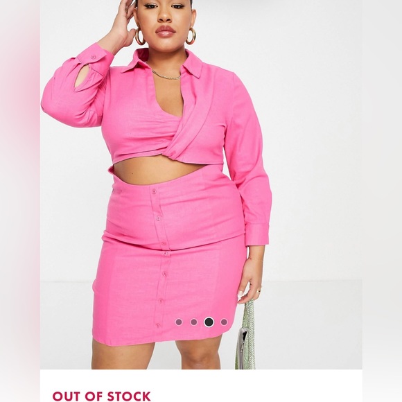 Simmi Plus collar detail shirt dress with cut out waist in pink - Picture 3 of 6